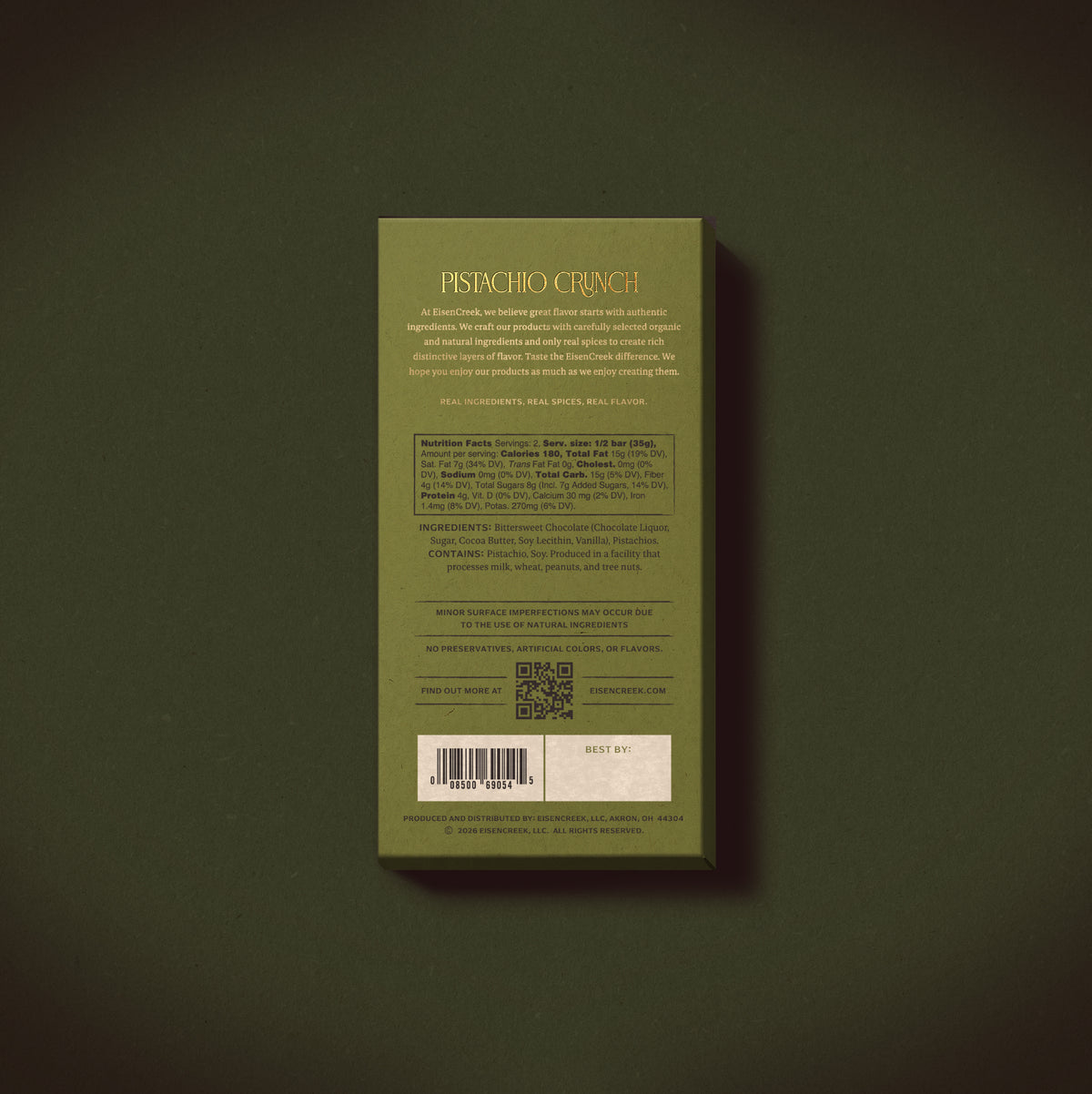 Pistachio Crunch Dark Chocolate Bar - 2.50 oz