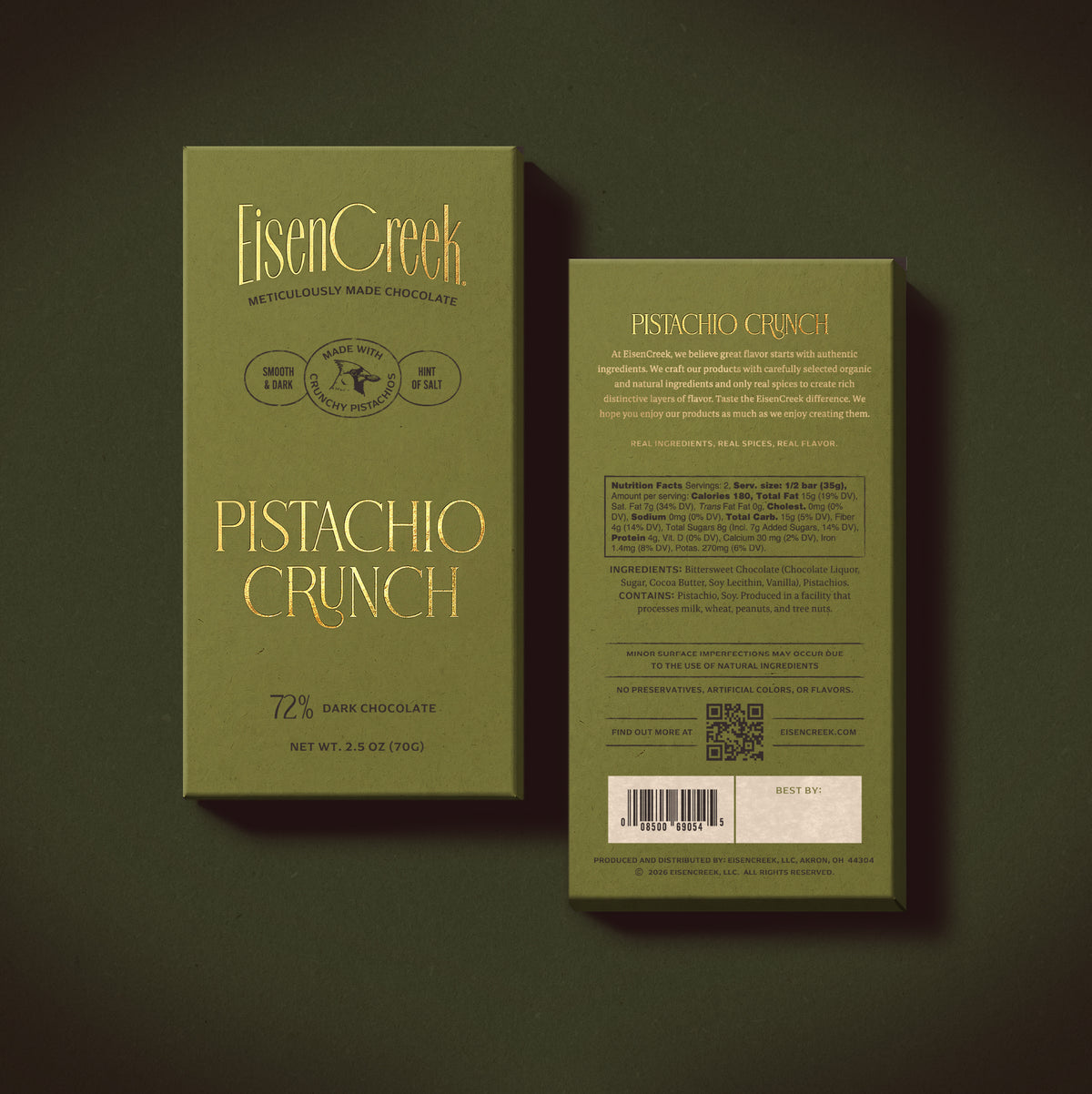 Pistachio Crunch Dark Chocolate Bar - 2.50 oz
