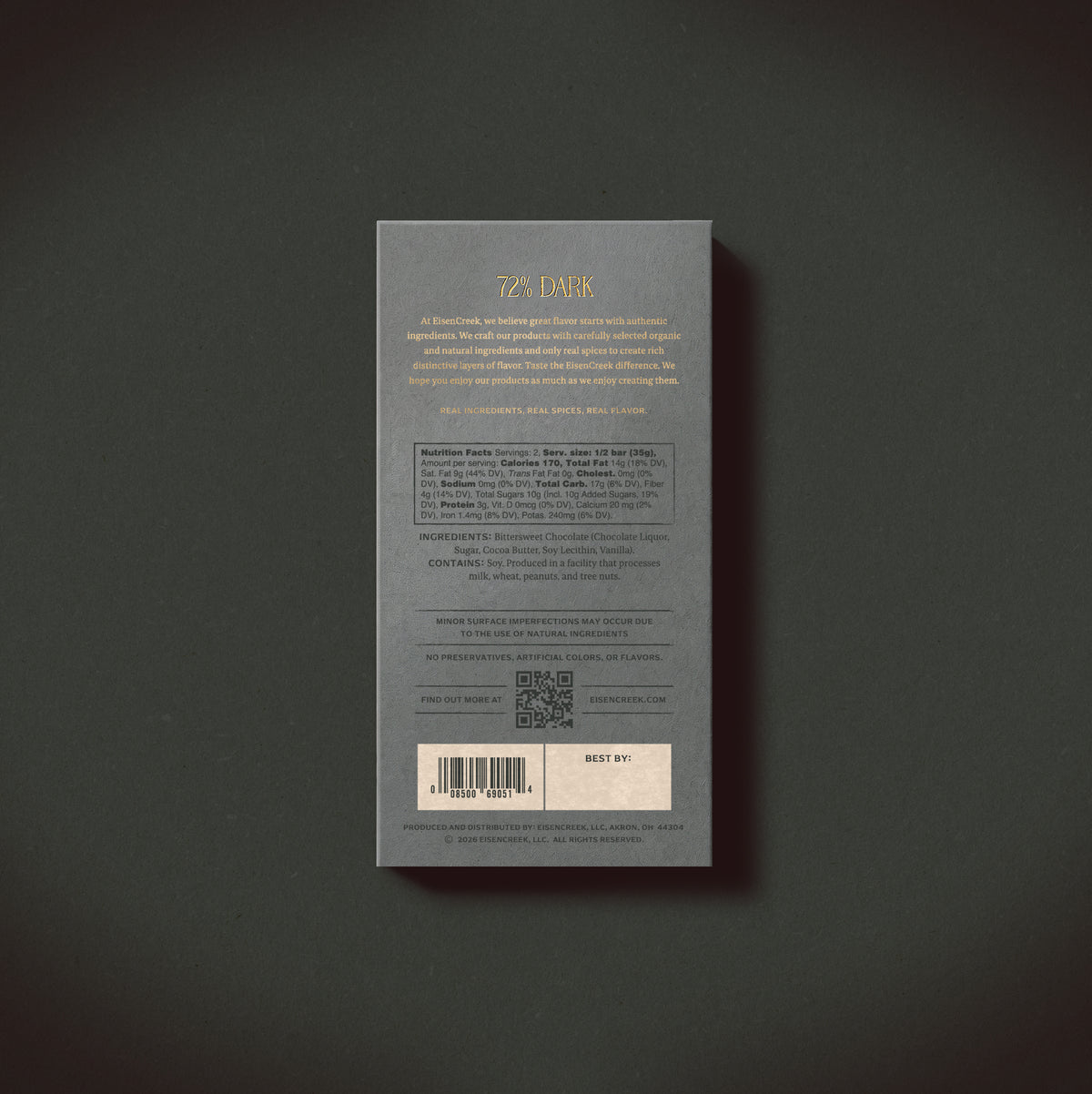 72% Dark Chocolate Bar - 2.50 oz