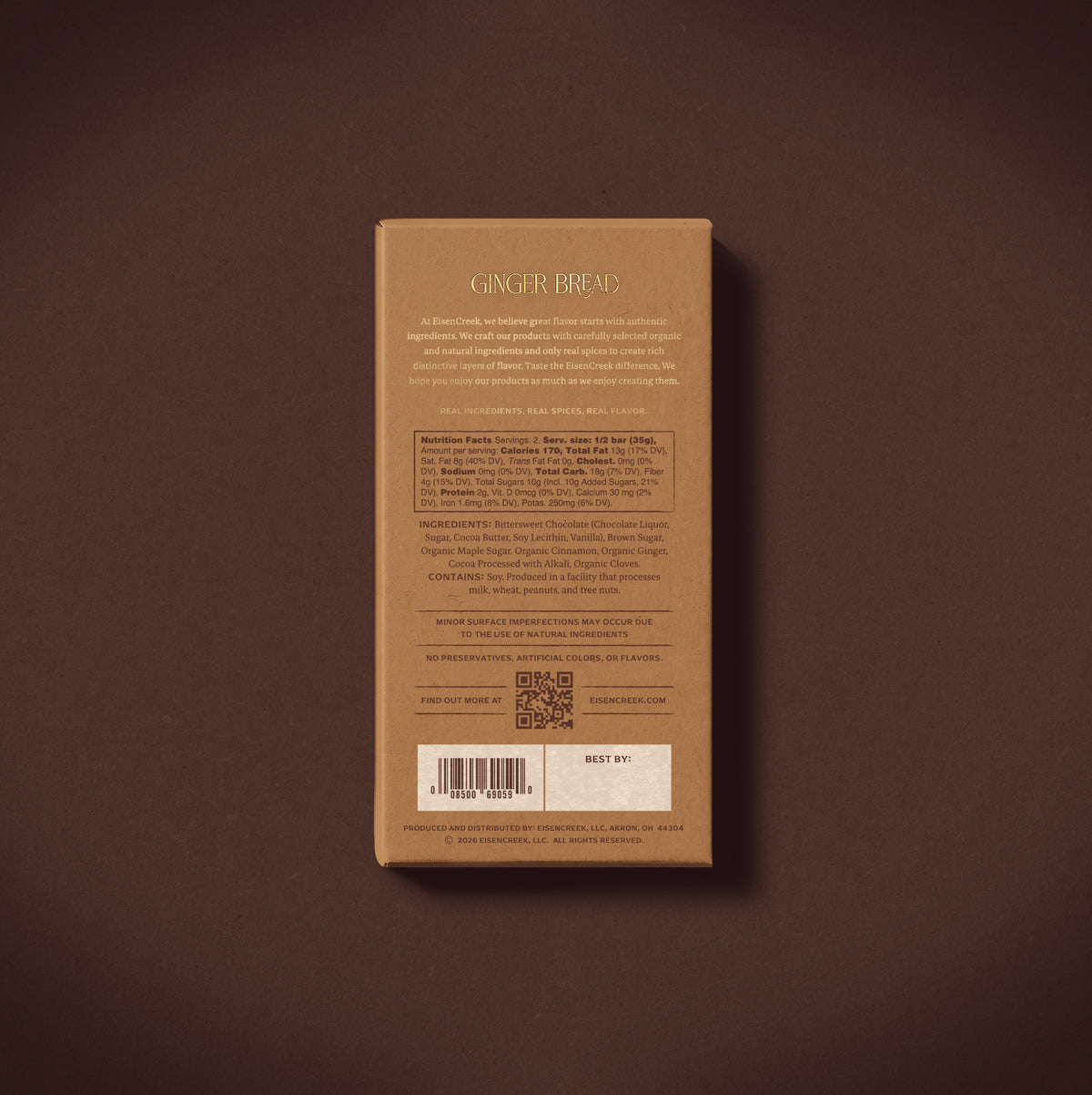 Gingerbread Dark Chocolate Bar - 2.50 oz