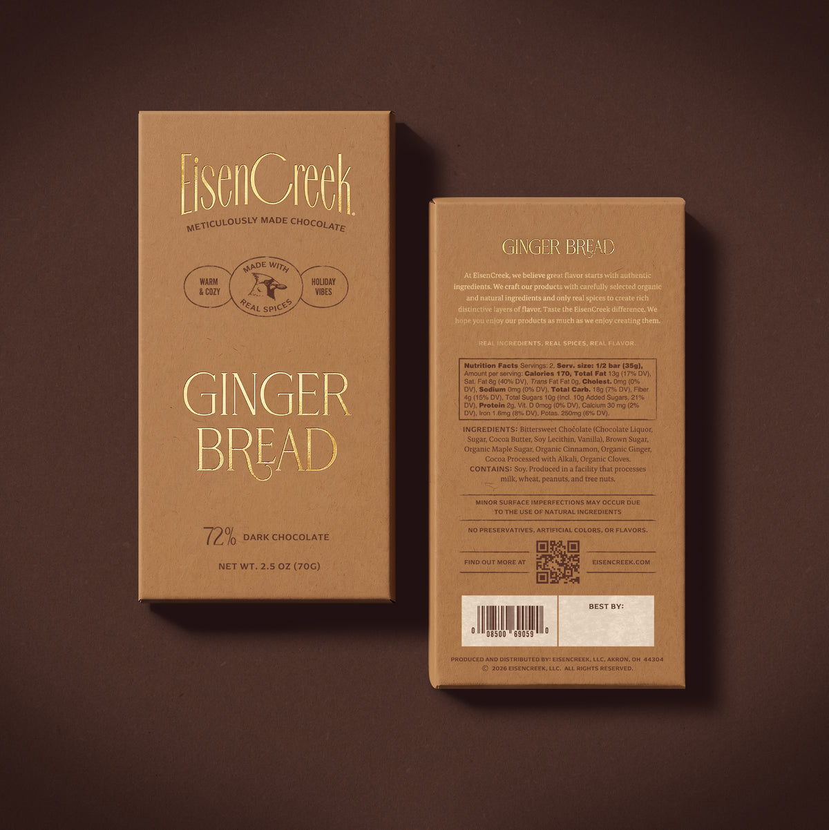 Gingerbread Dark Chocolate Bar - 2.50 oz