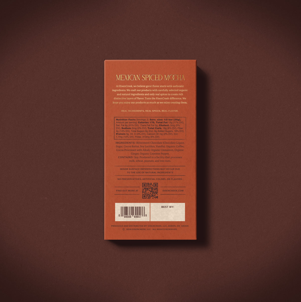 Mexican Spiced Mocha Dark Chocolate Bar - 2.50 oz