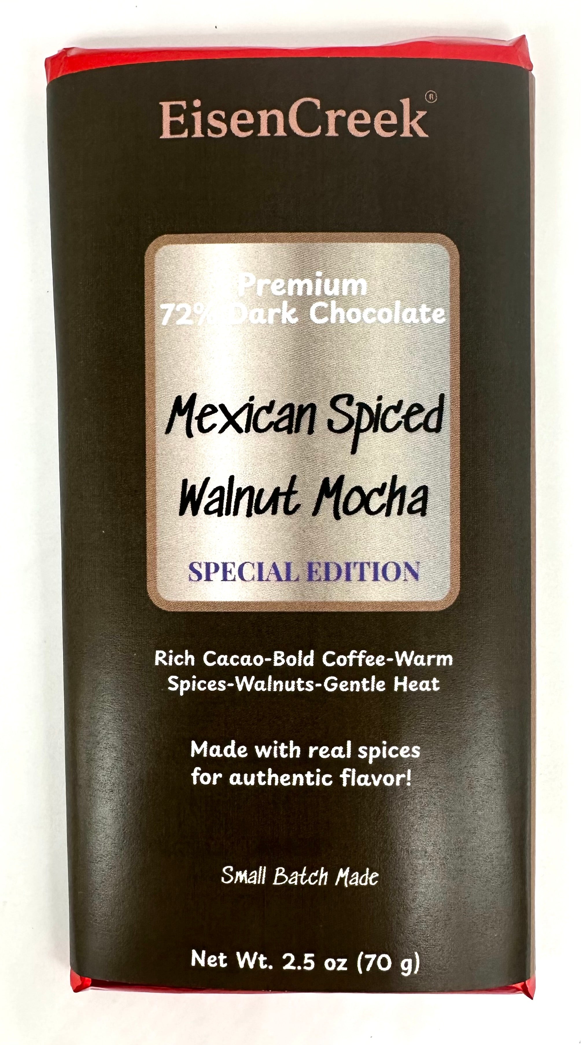 Mexican Spiced Walnut Mocha Dark Chocolate Bar - SE - 2.50 oz
