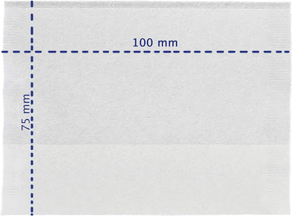 A flat white paper with blue dashed lines (100 mm x 75 mm), used for organic teas.