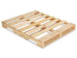 A wooden pallet with rectangular slats for storage and transportation.
